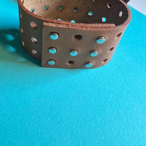 Hermes Perforated Brown Cowhide Leather Silver Tone Bracelet RARE!!! - Picture 11 of 16